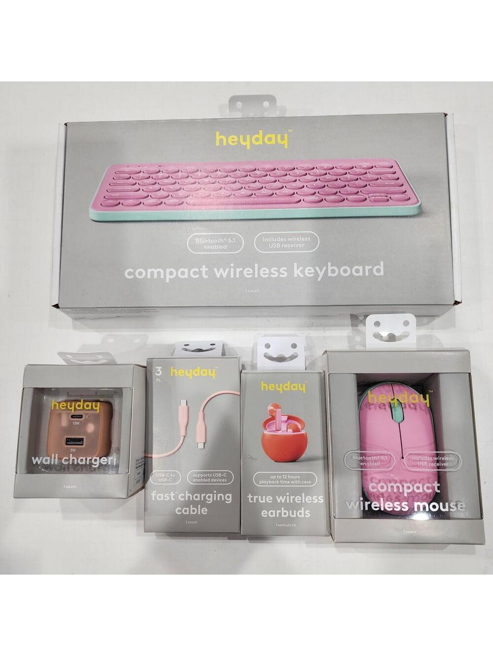 *Bundle* HeyDay Bluetooth Keyboard / Mouse / Earbuds / Wall Charger /Cable LOT 2